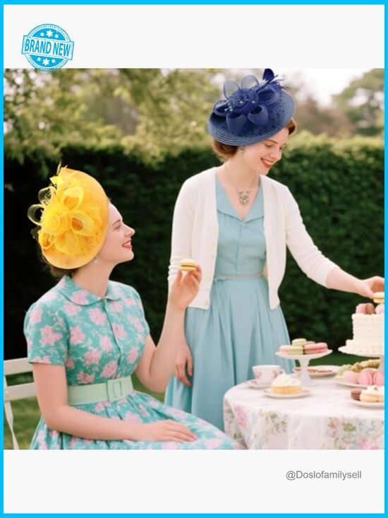 Vintage Fascinator Hat with Feathers and Veil Headband and Clip Included Tea main image 7